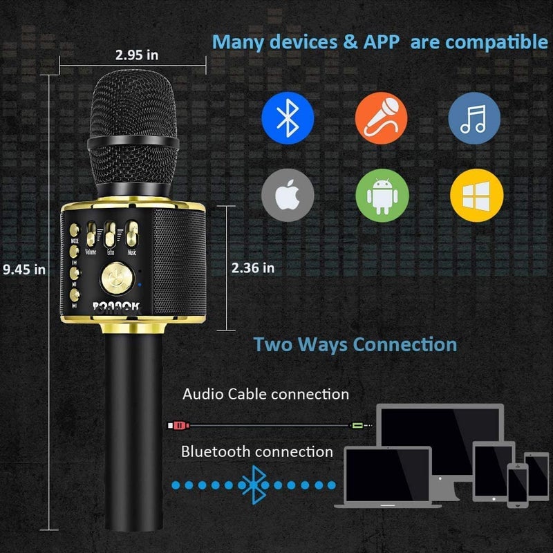 BONAOK Wireless Bluetooth Karaoke Microphone, 3-in-1 Portable Handheld Mic Speaker Machine for All Smartphones, Gifts to Girls Boys Kids Adults All Age Q37(Black Gold) - Image 2